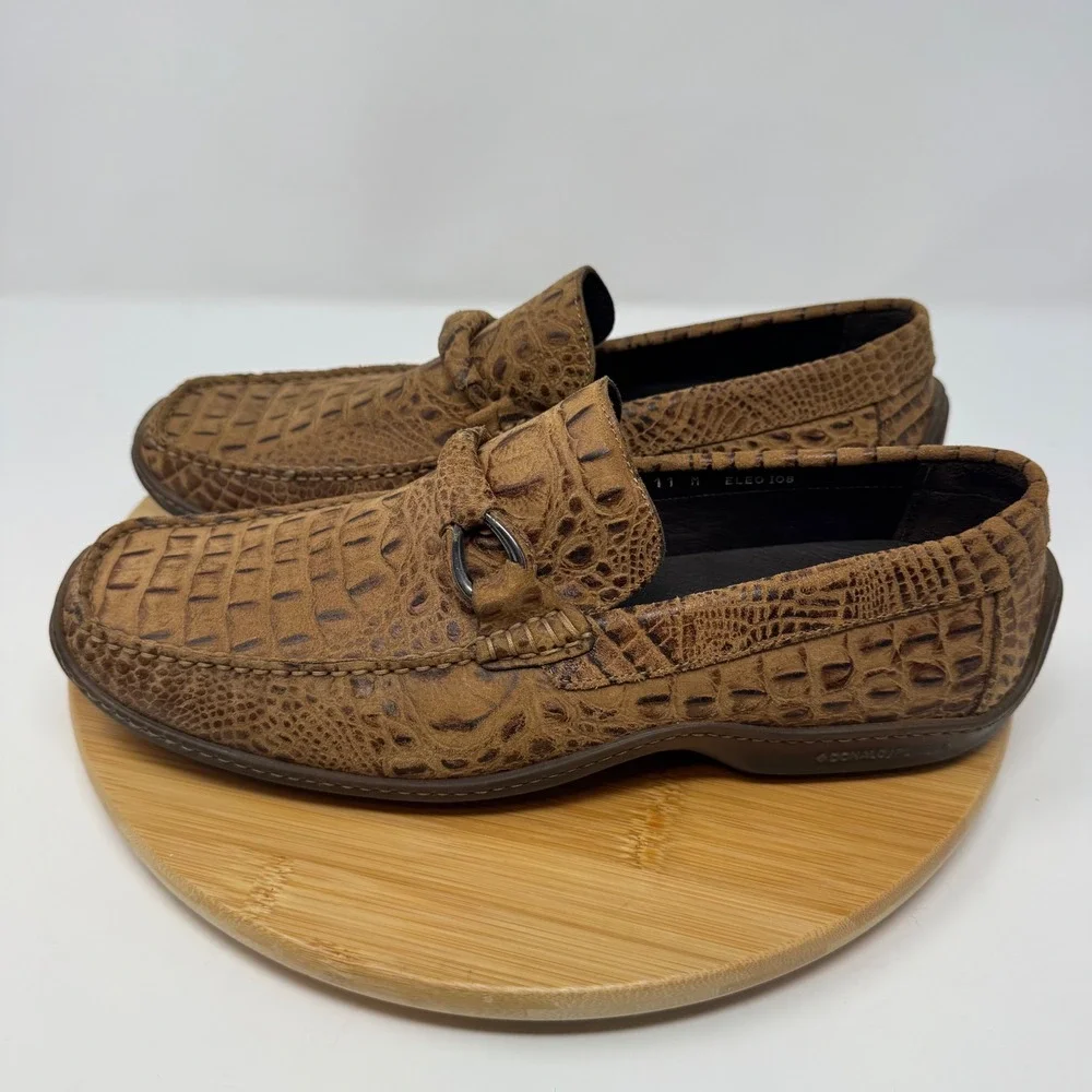 Donald J Pliner Loafers Mens 11 Brown Crocodile Embossed Bit ELEO I08 Italian